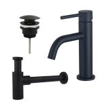 Fortifura Calvi Slim Kit mitigeur lavabo - robinet bas - bonde clic clac - siphon design - Noir mat SW915264