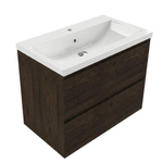 Saniclass Holz Pure Ensemble de meubles de salle de bains - 80x45x63.5cm - Lavabo en céramique Bari blanc - 1 vasque - 1 trou de robinetterie - 2 tiroirs - chêne charcoal mat (bois) SW1478742