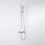 Fortifura Calvi Ensemble de douche barre curseur avec douchette stick, flexible lisse et robinet de douche Inox brossé PVD SW811916