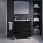 Saniclass Chaci PLUS Meuble de salle de bain - 80x86x46cm - lavabo en céramique blanc - 1 vasque - 1 trou de robinet - 3 tiroirs - miroir rectangulaire - noir mat SW926050
