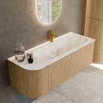 MONDIAZ KURVE-DLUX Meuble de salle de bains 125 cm avec module 25 L couleur Chêne avec 1 tiroir et 1 porte. Lavabo BIG MEDIUM à droite 1 trou de robinet couleur Frappe. SW1137347