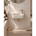 QeramiQ Fuente pack lave-mains – demi-rond – 40 x 21,5 x 12 cm – perçage à droite – robinet doré brossé SW1232824