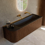 MONDIAZ KURVE 145cm badmeubel met module 25 L kleur Walnut met 1 lade en 1 deur. Wastafel BIG LARGE rechts zonder kraangat Urban. SW1138516