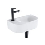 QeramiQ Fuente pack lave-mains – 40 x 21,5 x 12 cm – céramique blanc mat – perçage à gauche – robinet noir mat SW1232793