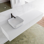 Mondiaz Lagom Meuble salle de bains 160x30.9x45cm Solid Surface Talc 2 tiroirs avec lavabo BINX vasque à poser Gauche 1 trou de robinet SW409065