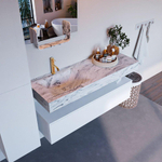 Mondiaz ALAN-DLUX Ensemble de meuble - 130cm - meuble Talc mat - 1 tiroir - Lavabo Cloud Glace suspendu - vasque Gauche - 1 trou de robinet SW805108