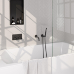 BRAUER Black Edition robinet de baignoire encastré thermostatique - boutons-poussoirs SET 03 - bec - douchette barre - flexible de douche - coude d'alimentation mural - noir mat SW925416