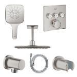 GROHE Rainshower Smartactive Ensemble de douche de tête Apparente - douche de tête carrée 31cm - douchette carrée - bras de plafond - boîtier d'encastrement - Supersteel brossé SW762049