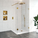 BRAUER Créer Douche à l'italienne - 100x200cm - 2 pièces - paroi latérale 30cm - sans profilé - anti-calcaire - verre de sécurité 8mm - Or brossé SW638670