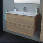 Basic Line Bella Ensemble meuble de salle de bains - 80x55x46cm - 1 lavabo - Céramique - Blanc - 1 trou de robinet - Sans miroir - MDF chêne SW398091