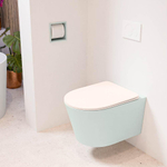 Mondiaz LAVIE hangtoilet – spoelrandloos – 36 x 53 cm – met softclose zitting – Greey (lichtgroen/grijs), zitting Rosee (roze) SW1208686