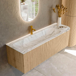 MONDIAZ KURVE-DLUX 145cm meuble de salle de bains avec module 25 R couleur chêne avec 1 tiroir et 1 porte. Vasque BIG LARGE gauche 1 trou de robinet couleur Glace. SW1137944