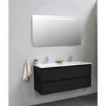 Basic Bella Meuble avec lavabo acrylique avec 2 trous de robinet et miroir avec éclairage 120x55x46cm Flat Pack Noir mat SW538746
