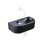 QeramiQ Fuente Ensemble de Lavabo - 40x21.5x12cm - strié - demi-rond - céramique - ensemble de robinet blanc mat - bouchon de vidange - siphon abaissé - noir mat SW1233096