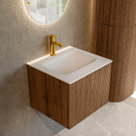 MONDIAZ KURVE 50cm Meuble salle de bain - couleur Walnut - 1 tiroir - vasque GRUNNE centre - 1 trou de robinet - Talc SW1138241