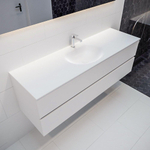 MONDIAZ VICA Badkamermeubelset - 150cm - 2 lades - wasbak Moon midden - 1 kraangat - solid surface talc SW409802
