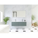 HR Matrix ensemble meuble de salle de bain 3d 140cm 2 tiroirs sans poignée avec bandeau de poignée couleur pétrole mat avec lavabo fin 2 trous de robinetterie blanc mat SW857137