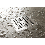 Easy Drain Aqua Plus Quattro siphon de sol avec finition en acier inoxydable avec grille en acier inoxydable et sortie latérale 15x15cm profondeur d’installation 73 106mm garde d’eau 50 à 25mm 2302712