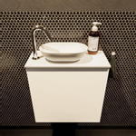 Mondiaz fowy armoire de toilette 50x50x23cm talc mat 1 trou pour robinet vasque : gauche 1 porte solid surface avec top mdf couleur vasque : blanc SW760817