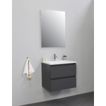 Basic Bella Meuble lavabo acrylique avec 1 trou de robinet avec miroir 60x55x46cm Flat Pack Anthracite mat SW538818