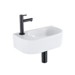 QeramiQ Fuente Ensemble de lavabo - 40x21.5x12cm - gauche - nervuré - demi-rond - 1 trou de robinet - céramique - robinet de lavabo noir mat - bonde - siphon abaissé - blanc mat SW1232885