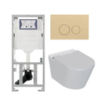 QeramiQ Luma Ensemble WC douche - réservoir encastré Geberit UP320 - avec cadre Burda - sèche-cheveux - douchette féminine - plaque de commande beige - boutons ronds - blanc brillant SW1472001