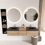 Mondiaz bukla ensemble de meubles de bain 160x45x34cm 2 robinets 2 éviers surface solide urbaine sans poignée 3 tiroirs avec softclose mélamine chêne lavé SW704803