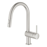 Grohe Minta Keukenkraan - hoog - draaibare/uittrekbare uitloop - 2 straalsoorten - Brushed Supersteel (RVS) SW225338