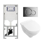 Villeroy & Boch O.novo ensemble encastré avec cuvette suspendue à évacuation profonde blanche abattant softclose plaque de recouvrement chromé brillant SW84536