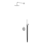 IVY Concord Ensemble de douche pluie - encastrable - inverseur avec robinet d'arrêt 2 voies - bras mural 40 cm - pomme de douche medium 20 cm rond - barre curseur avec sortie - flexible de douche 150 cm - douchette stick - Inox 316 - Inox brossé SW1031951