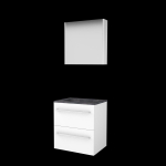 Basic-Line Comfort 46 ensemble de meubles de salle de bain 60x46cm avec poignées 2 tiroirs vasque en pierre dure 0 trous de robinetterie armoire de toilette mdf laqué blanc glacier SW639450