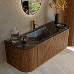 MONDIAZ KURVE-DLUX 120cm Meuble salle de bain avec module 25 G et D - couleur Walnut - 1 tiroir - 2 portes - vasque BIG SMALL centre - 1 trou de robinet - couleur Lava SW1137239