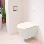 Mondiaz LAVIE hangtoilet – spoelrandloos – 36 x 53 cm – met softclose zitting – Linen (offwhite), zitting Rosee (roze) SW1208688