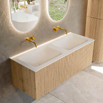 MONDIAZ KURVE 120cm Meuble salle de bain - couleur Oak - 1 tiroir - vasque CLOUD double - sans trous de robinet - Talc SW1138209