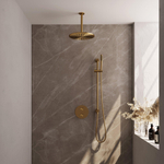 BRAUER Gold Carving douche de pluie encastrée thermostatique - 3 voies - rond - set 90 - pomme de douche 30cm - bras de plafond - douchette barre - flexible de douche - barre de douche intégrée - or brossé PVD SW1159063