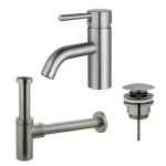 Fortifura Calvi Kit mitigeur lavabo - robinet bas - bonde clic clac - siphon design - PVD Inox brossé SW915270