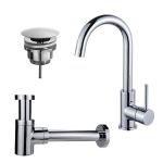 FortiFura Calvi Kit robinet lavabo - robinet haut - bec rotatif - bonde non-obturable - siphon design bas - Chrome brillant SW891928