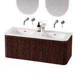Royal Plaza Terra Edge Badkamermeubelset - 120x45.5x46cm - keramische wastafel wit glans - 2 wasbakken - zonder kraangaten - 2 lades - kastanje (walnoot) SW1471939