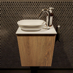 Mondiaz fowy meuble toilette 40x50x23cm chêne lavé mat 1 trou pour robinetterie évier : gauche 1 porte solid surface avec plan mélaminé couleur évier : blanc/noir SW761433