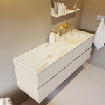 Mondiaz VICA-DLUX ensemble de meuble de salle de bain - 150cm - meuble sous-vasque lin - 4 tiroirs - lavabo encastrée cloud droite - sans trous de robinet - version haute de 60cm - frape SW1088992