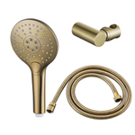 Fortifura Calvi Handdoucheset - diameter 12cm - rond - 3 straalsoorten - met houder - met anti twist - slang - 150cm - PVD - geborsteld messing (goud) SW1159490
