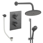 Crosswater MPRO Ensemble de douche de pluie encastré - 2 poignées - vidage de baignoire - pomme de douche 20 cm - douchette - barre de douche - bras mural - gunmetal SW1472503