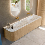 MONDIAZ KURVE-DLUX 175cm Meuble salle de bain avec module 25 G - couleur Oak - 2 tiroirs - 1 porte - vasque STOR SMALL double / droite - sans trou de robinet - couleur Glace SW1137995