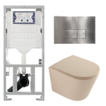 QeramiQ Dely Pack WC - 36,3x51,7cm - à fond creux - sans bride - réservoir encastré Geberit UP320 - abattant WC à fermeture douce - plaque de commande en acier - boutons rectangulaires - beige mat SW1242422