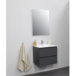 Basic Bella Meuble lavabo céramique avec 1 trou de robinet avec miroir 60x55x46cm Flat Pack Anthracite mat SW538846