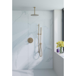 Fortifura Calvi Colonne de douche pluie - encastrable - ronde - thermostatique - bras mural - barre curseur - pomme 25cm - douchette stick - laiton brossé PVD SW1189339