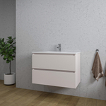 Saniclass Chaci Meuble de salle de bain - 80x46x55cm - lavabo en céramique blanc - 1 vasque - 1 trou de robinet - 2 tiroirs - mat cotton (beige) SW1182337