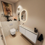 MONDIAZ TURE-DLUX Meuble toilette - 120cm - Linen - EDEN - vasque Ostra - position gauche - sans trou de robinet SW1104906