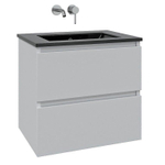 Saniclass Chaci Meuble de salle de bain - 80x45x55cm - lavabo en céramique noir mat - 1 vasque - sans trou de robinet - 2 tiroirs - blanc mat SW809367