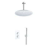 Fortifura Calvi Ensemble de douche à encastrer - thermostatique - bras plafond - douche principale de 30 cm - douchette à main - flexible de douche lisse - chrome SW1412055